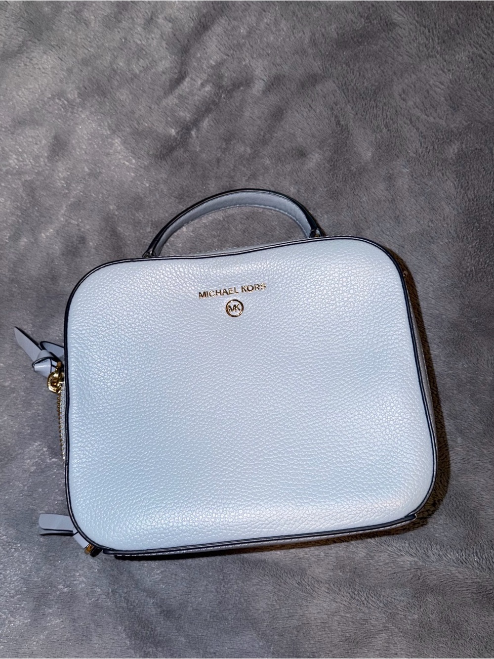 Michael Kors Pale Blue Pebbled Leather squared Bag with Gold